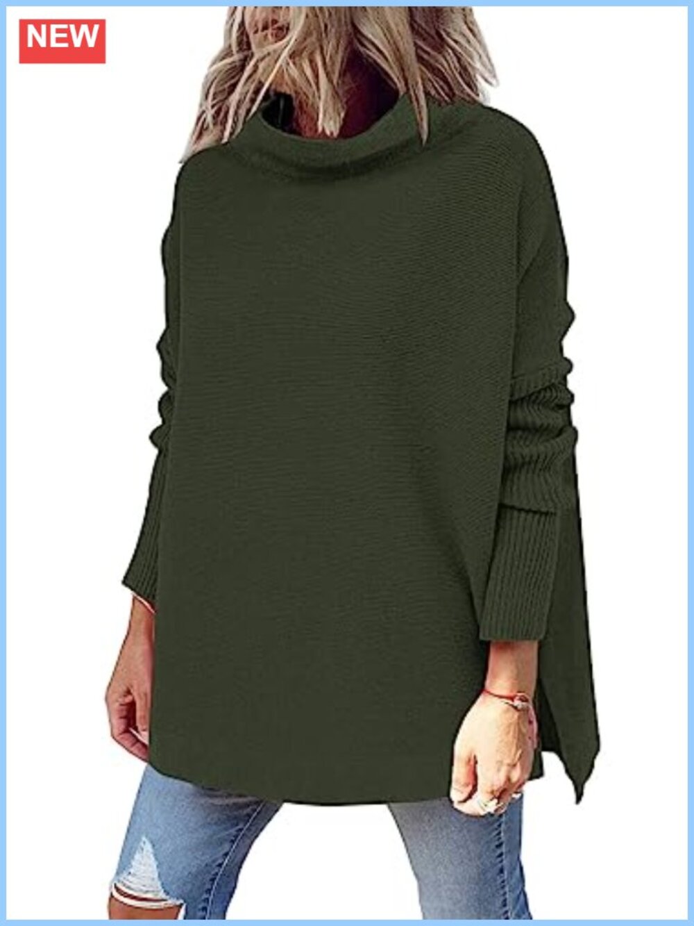 Mock Turtleneck Oversized Long Tunic Sweater Relaxed Pullover